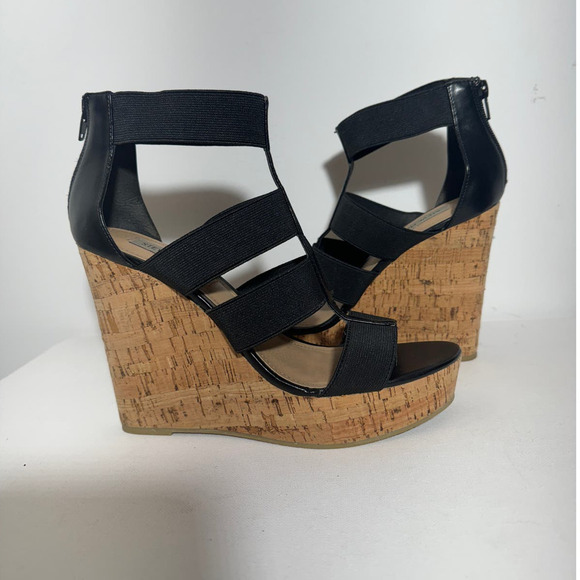 Steve Madden Wedge Platform Sandals Black Heels - SIZE 10.5 - Picture 5 of 6